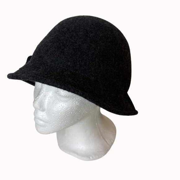 Charter Club Black Wool Cloche Womens Size M/L Vintage Style Flower Winter Hat - Picture 8 of 14